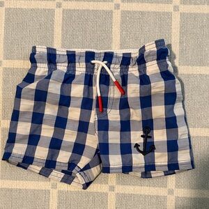 Blue and White Checkered Kids Swim Shorts
